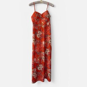 Boho Hawaiian Red Floral Sundress Tropical Maxi Long BOG Collective Fitted